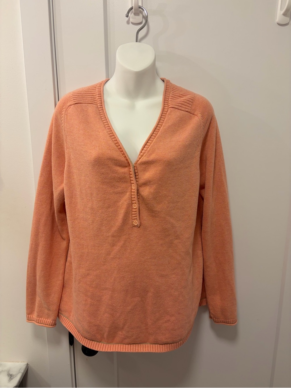 Eddie Bauer Coral Peach V-Neck Button Pullover